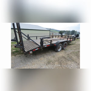 7â??x18â??+3â?? bumper-type trailer, tandem axle, metal floor & ramps, no title (rough)