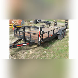 7â??x18â??+3â?? bumper-type trailer, tandem axle, metal floor & ramps, no title (rough)